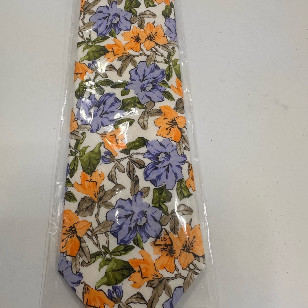 Floral Tie with Orange and Purple Flowers